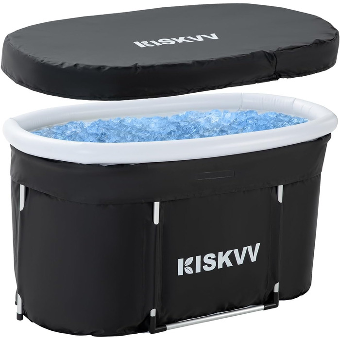 Еліптична ванна для льодяного душу з кришкою, складана ванна KISKVV для дорослих, ізольована ємність для льодяної терапії (115x55x57 см)