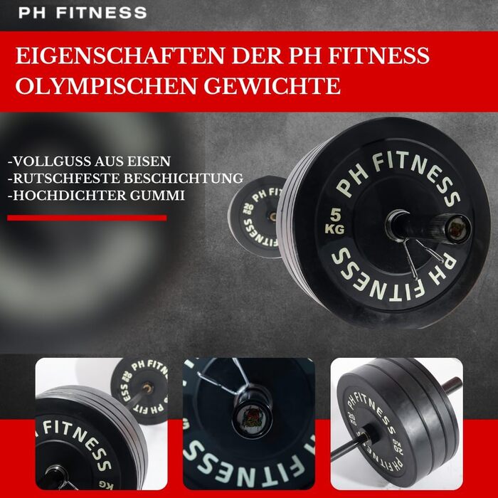 Олімпійські гумові диски PH Fitness 50 мм, чорні – комплект для штанги, для залу та дому, для важкої атлетики та силових тренувань