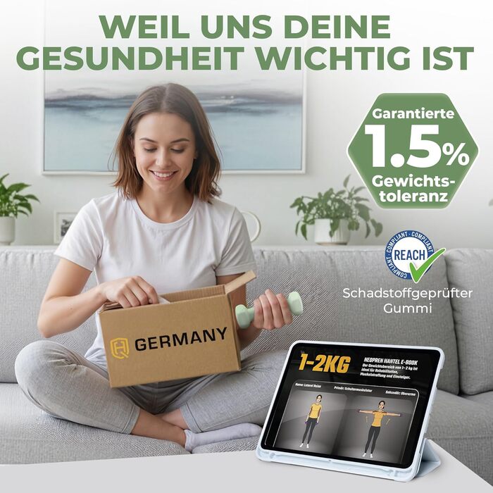 Набір гантелей HQ Germany® 0.5 кг (2 шт) для фітнесу та Pilates, пастельні кольори, Misty Mint - ідеально для дому