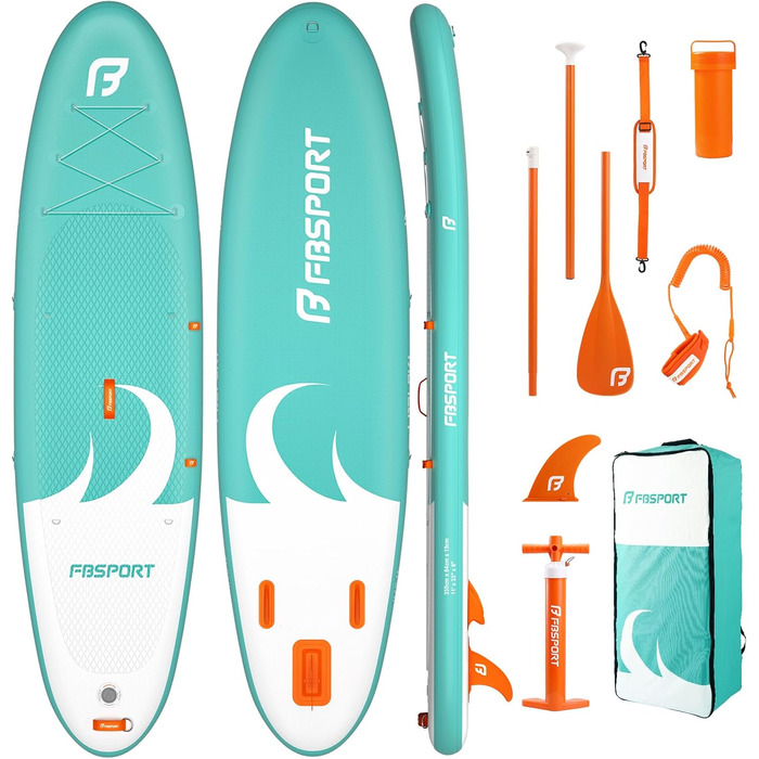 Надувний SUP дошка FBSPORT для сплаву та серфінгу, 335x84x15 см, з аксесуарами (Cyan)