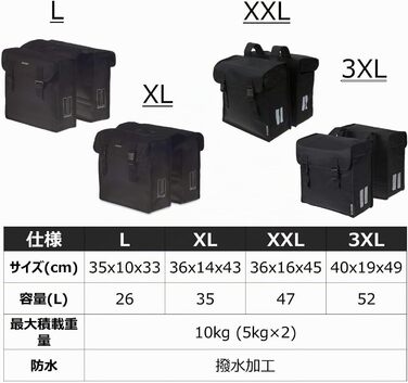 Велосумка Basil Mara XXL Doppelpacktasche чорна, 47л, 36x16x45 см - Подвійна сумка на велосипед