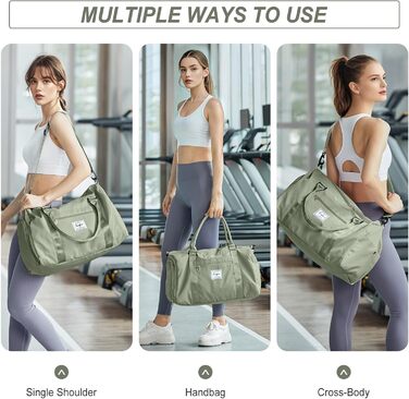 Спортивна сумка HYC00 для жінок та чоловіків, дорожня сумка-вояджер, Gym bag, сумка для плавання, йоги, тренувань, з відділенням для мокрого одягу та взуття, армійний зелений