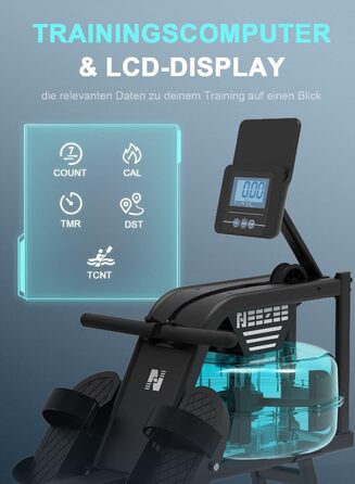 Велотренажер Neezee для дому з водним опором, Bluetooth-монітором і тримачем для планшета, до 150 кг, вертикальне зберігання, транспортувальні колеса