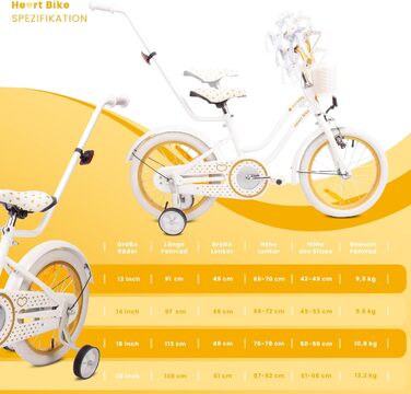 Дівчача дитяча велосипед Sun Baby Heart Bike 12/14/16 дюймів, знімний ручка-штовхач, для дітей 2-6 років (білий золото, 16 дюймів)