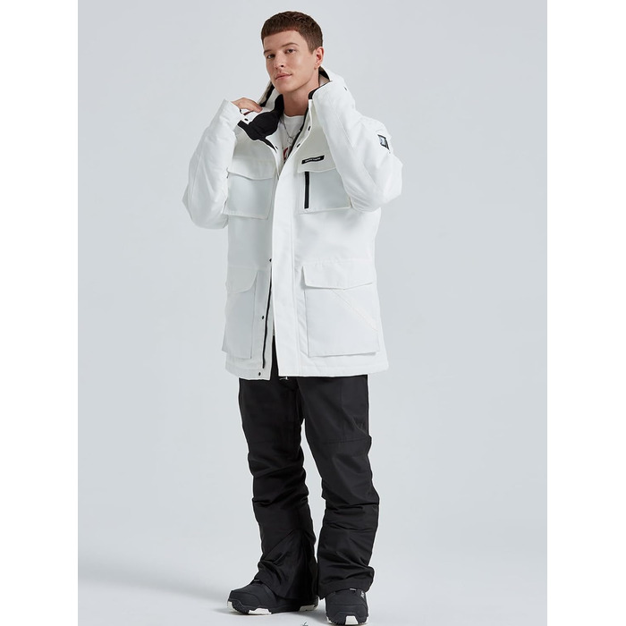 Сніговий костюм HOUZONIY для чоловіків: комплект штанів та куртки для катання на лижах та сноуборді (XL, білий+чорний)