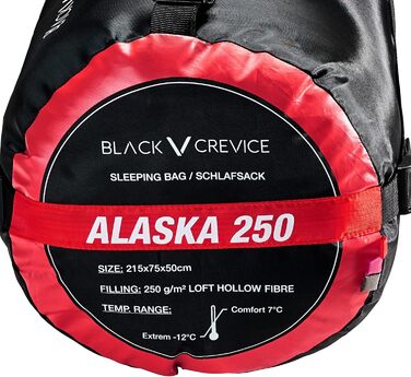 Сплячий мішок Black Crevice Alaska 250 I - червоний, 215 см | Сплячі мішки для кемпінгу | З чохлом | Дихаючий та водонепроникний