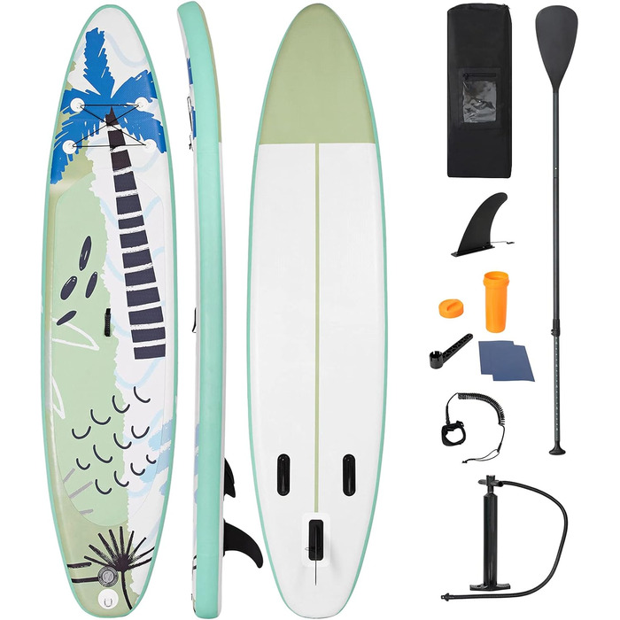 Надувна SUP-дошка COSTWAY 320x76x15 см, зелена, з веслом, насосом, рюкзаком, центровим кілем, страховочним шнуром та ремкомплектом