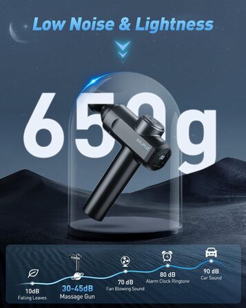 Масажний пістолет EKUPUZ, 30 швидкостей, 6 насадок, для м'язів, з USB-C, для шиї, спини, плечей, чорний
