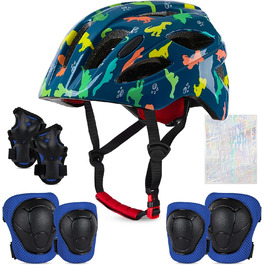 Дитячий шолом Kinderhelm для велосипеда, 3-8 років, дівчатка, регульований, комплект наколінників, блакитний динозавр