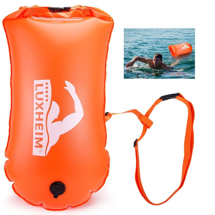 Буя для плавання 28L Schwimmen Boje Schleppschwimmer: Яскрава буя для відкритої води, Dry Bag, водонепроникна, надувна, з ПВХ, для триатлонів, помаранчевого кольору