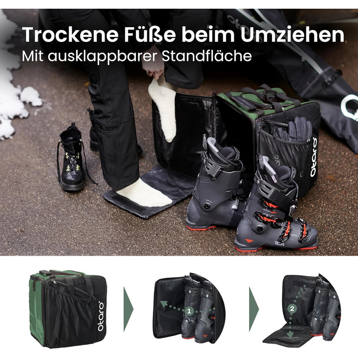Чохол для лижних черевиків Otaro з відділенням для шолома | Сумка для лиж, шолома та аксесуарів | Водонепроникний, міцний | Комплект (57L + XL для 2 пар лиж), Зелений