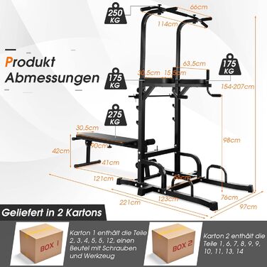 COSTWAY Klimmzugstange Freistehend: Турнік для підтягувань, Power Tower, обладнання для силових тренувань, фітнес-станція для дому, вантажопідйомність до 150 кг