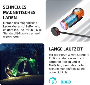 Ліхтар налобний Olight Perun 3 Mini LED, 920 люмен, перезаряджається, з червоним світлом, 8 режимів, IPX8, для активного відпочинку, риболовлі, чорний (оранжевий)