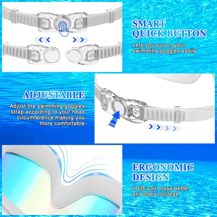 Маска для плавання та дайвінгу Schwimmbrie Unisex, великий огляд, антизапітнівальна, захист від UV, професійна (L, MC6500-Blue)