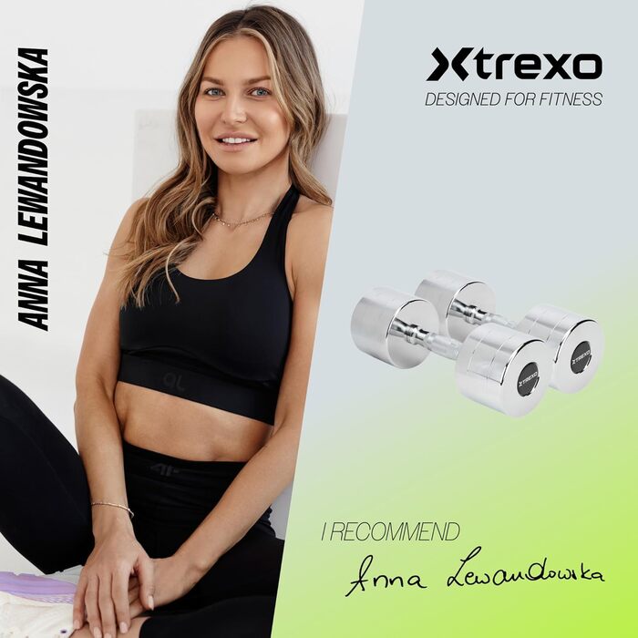 Набір гантелей XTREXO Verte Kurz – 2 шт. (2.5–12 кг) – сталеві гантелі з неслизьким грифом, міцна поверхня, довговічні – ідеальні для силових тренувань вдома та в спортзалі (хром, 2 x 12 кг)