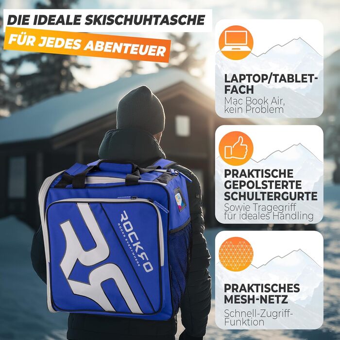 Сумка для лижних черевиків з відділенням для шолома, міцна, водонепроникна, 49L, блакитна