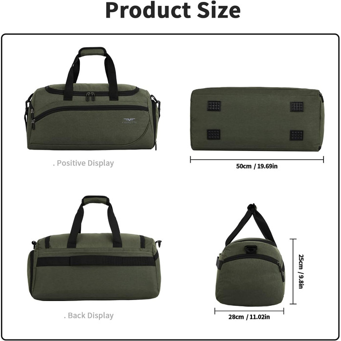 Спортивна та туристична сумка FIORETTO 35L з відділенням для взуття та мокрих речей, водонепроникна, для тренувань, спортзалу, подорожей, плавання, сауни, футболу, зелений 35л-оливковий