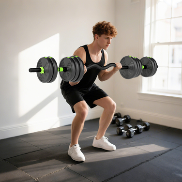 Набір гантелей SPORTNOW, регульовані, 20 кг: комплект коротких гантелей, штанга та гантелі для силових тренувань