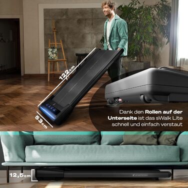 Біговий доріжка Sportstech Walking Pad для дому та офісу, компактний, тихий, з LED-дисплеєм, керування від пульта, сумісний з додатком, sWalk Lite/Lite Plus (чорний)