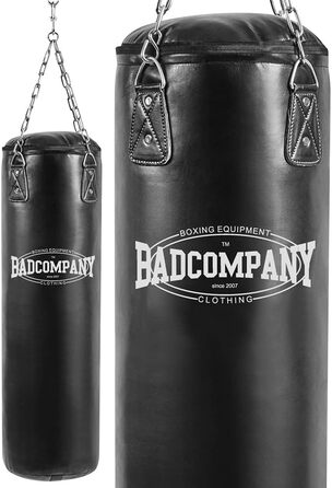 Боксерський мішок Bad Company з вініловим покриттям, наповнений/порожній, чорний, 80-180x35 см, з важким сталевим ланцюгом на 4 точки кріплення
