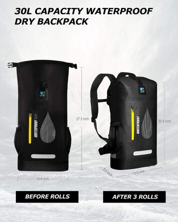 Водонепроникний рюкзак IDRYBAG 30L, PVC, для каякінгу, кану, кемпінгу, туризму (Чорний)
