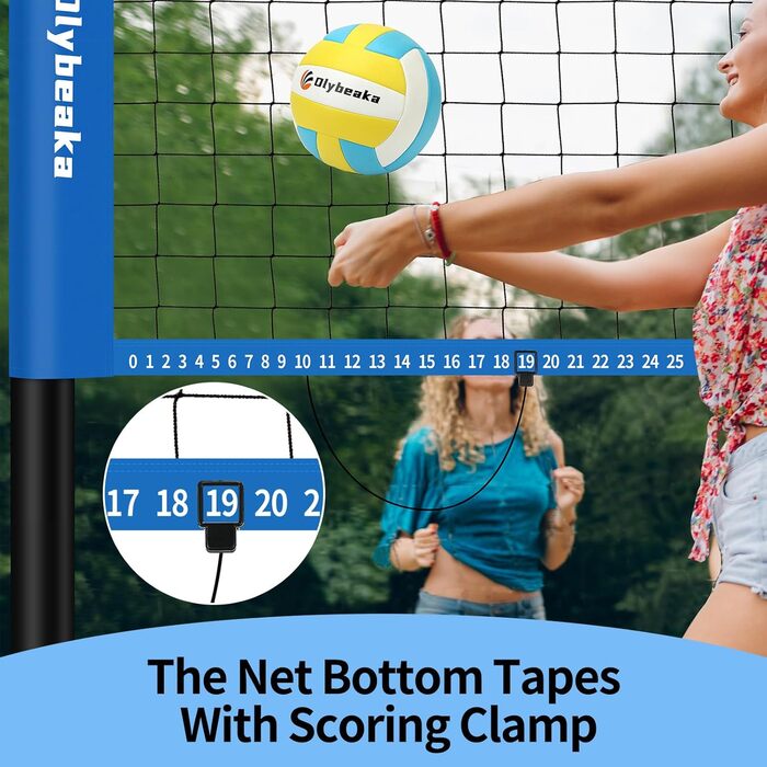 Набір для волейболу на вулиці: портативна сітка, м'яч, насос, сумка, міцна сітка (20 футів, блакитний)