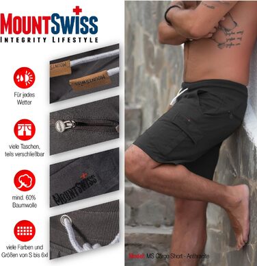 Чоловічі літні шорти-карго Mount Swiss з 6 кишенями, антрацит, розмір 5XL