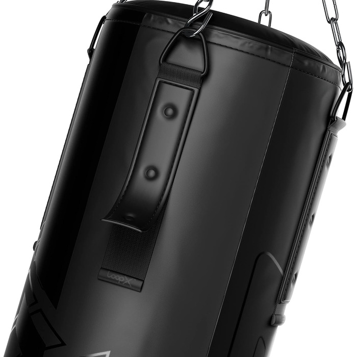 Боксерська груша RDX 145 см з наповнювачем 50 кг, рукавичками та сталевим тросом. Шкіряна, для боксу, фітнесу, кікбоксингу, MMA, муай-тай, карате. Чорний колір, 3 шт.