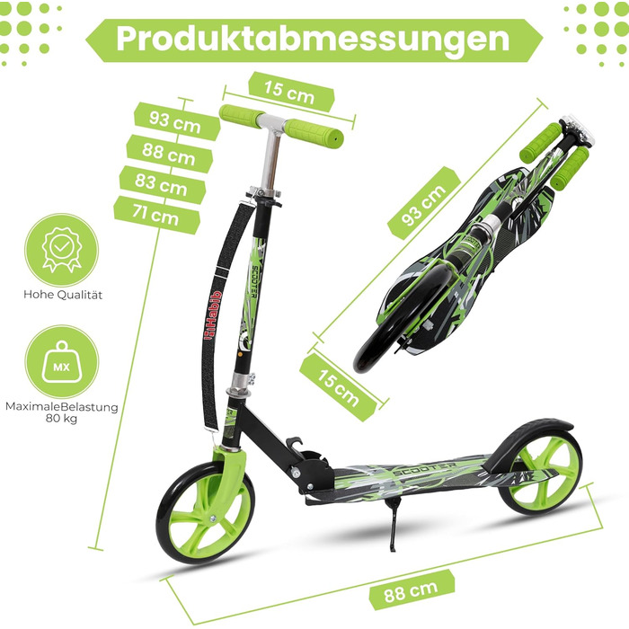 Дитячий трюковий самокат Habib Kickroller – складний, регульована висота, великі колеса, до 80 кг, для міста