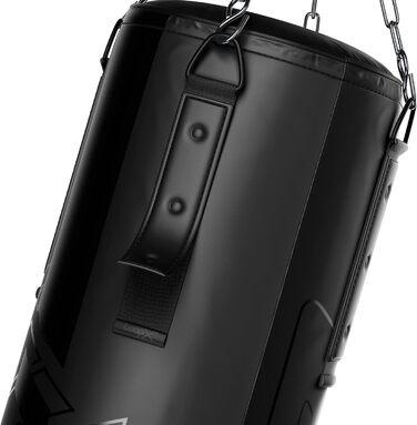 Боксерська груша RDX 145 см з наповнювачем 50 кг, рукавичками та сталевим тросом. Шкіряна, для боксу, фітнесу, кікбоксингу, MMA, муай-тай, карате. Чорний колір, 3 шт.