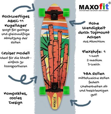 Лонгборд MAXOfit з кленовою/бамбуковою декою, різні дизайни, для початківців і досвідчених, мультяшний стиль