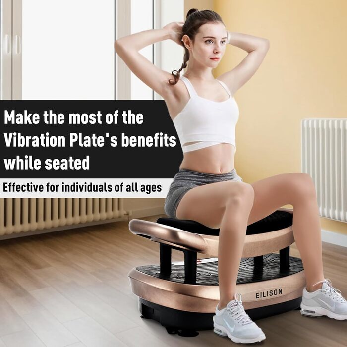 Машина для тренувань EILISON FITABS 3D з вібрацією та сидінням: вібрація, пульсація, платформа для віджимань, лімфодренаж, схуднення, відновлення. Кольори: Braun, Schwarz, Silber