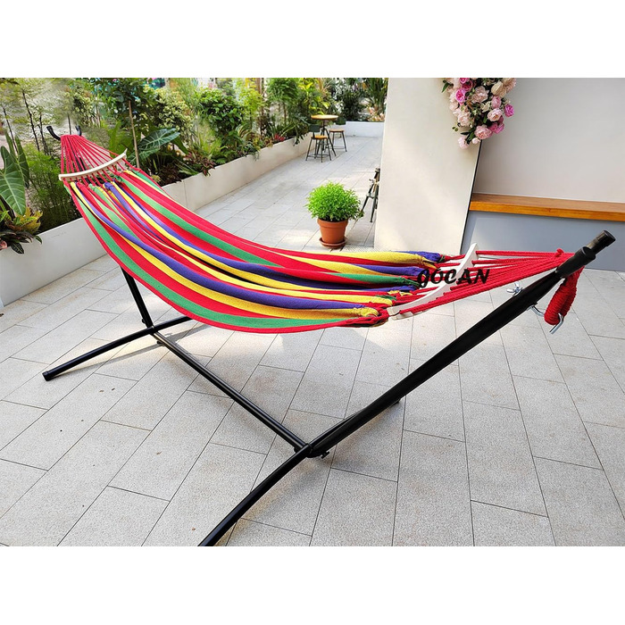 Гаммак GOCAN XXL для 2 осіб, 220x150 см, 330 см, 300 кг, бавовна, для відпочинку на природі, у саду, вдома, для дітей, сірий з червоними смугами