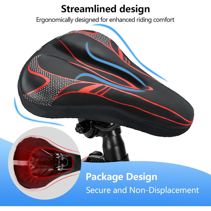 Покриття на сидіння велосипедного сидіння AUVSTAR Gel, гелеве, дихаюче, преміум, для гірського велосипеда, для чоловіків та жінок (Червоний 02)