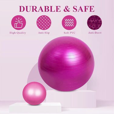 Фітбол Flintronic 55/65 см з насосом, для йоги, фітнесу, вагітності та пілатесу. Анти-burst, товстий. Рожевий