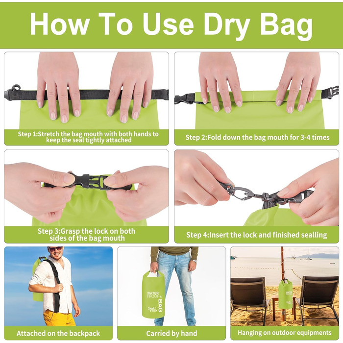 Водонепроникна сумка Uncle Paul 15 літрів (3.3 UK gal) - 2L мішок для зберігання, для водних видів спорту, кемпінгу, риболовлі