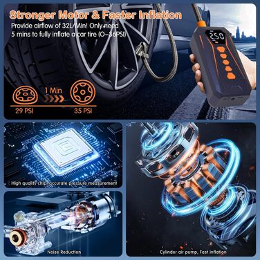 Портативний електричний компресор Kairiyard 150PSI для авто, мото та велосипеда, 6000мАг, цифровий LCD дисплей, USB Type-C