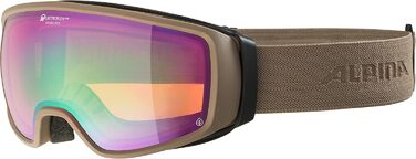 ALPINA DOUBLE JACK PLNT Q-LITE — Дзеркальна лижна маска OTG для дорослих, посилений контраст, 100% UV-захист, універсальний розмір, колір sand matt
