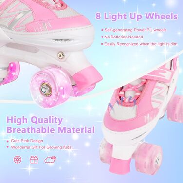 Роликові ковзани дитячі DUZSKJ для хлопчиків та дівчаток, регульовані, з підсвіткою, 4 розміри, рожевий колір