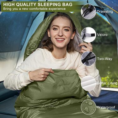 Спальний мішок Grüner, 220x85 см, водонепроникний, 3 сезони, 1.6 кг, для внутрішнього та зовнішнього використання