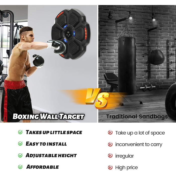 LEAFIA Музична боксерська машина: LED-дисплей, кріплення для боксерського мішка, Bluetooth, 9 режимів швидкості, підрахунок ударів, для зняття стресу та покращення реакції. Підходить для дорослих та дітей.