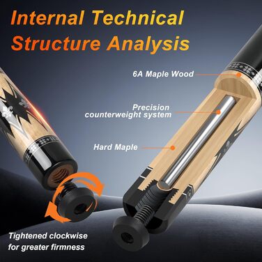 AKLOT Більярдний кий професійний з телескопічним подовженням, канадська береза, з кейсом для кия, 147 см (58''), 538-595 г (19-21oz) (Сріблястий 595 г)