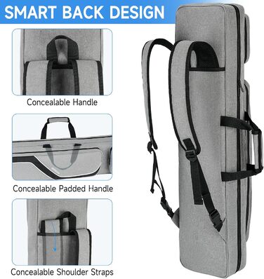 Чохол для більярдних київ на 4 основи та 5 жозлів, сумка для більярдних київ сірого кольору, 14 кишень, з регульованим плечовим ременем (L)