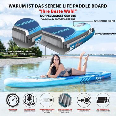 Надувна SUP-дошка SereneLife Blue Wave з аксесуарами – комплект для дітей і дорослих, антиковзке покриття, насос, весло, сумка для перенесення