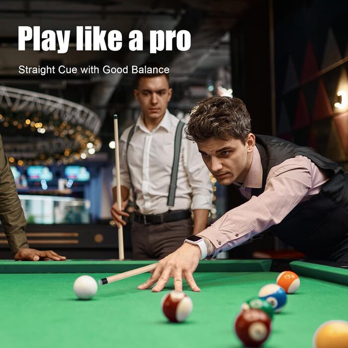 Більярдний кий Pool Queue 58 дюймів, тверде дерево, наконечники 13 мм, для професійних гравців, 1/2 кий, більярдний стіл, спорт (Колір: Браун)