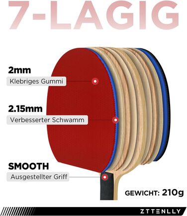 Набір ракетки для настільного тенісу, карбонова технологія, 7 шарів, для професіоналів, захисний чохол