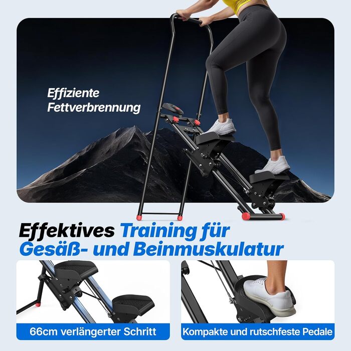 MERACH Сходи-степер для дому, вертикальний тренажер для кардіо та загальної фізичної підготовки, компактний, складаний, з регульованою висотою кроку, ручками та педалями (2438BR2)