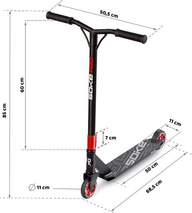 SOKE Stunt Scooter PRO: трюковий самокат для дорослих та дітей, ABEC 9 підшипники, чорно-червоний, вантажопідйомність 100 кг