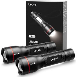 LED ліхтарик Lepro LE2000: 5 режимів, Zoom, водонепроникний, для кемпінгу, риболовлі, туризму, подарунок (2 шт.)