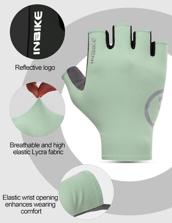 Велосипедні рукавички INBIKE літні, дихаючі, з гелевою подушкою, для шосе та MTB, антиковзаючі, з відбиваючими елементами, чоловічі/жіночі (S, Зелений)